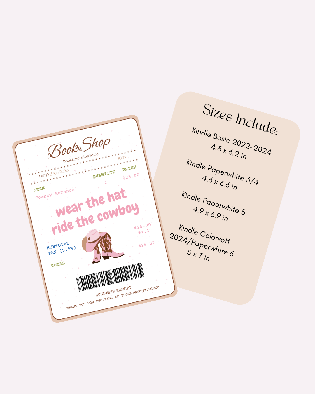 Cowboy Romance Receipt Kindle Insert DIGITAL