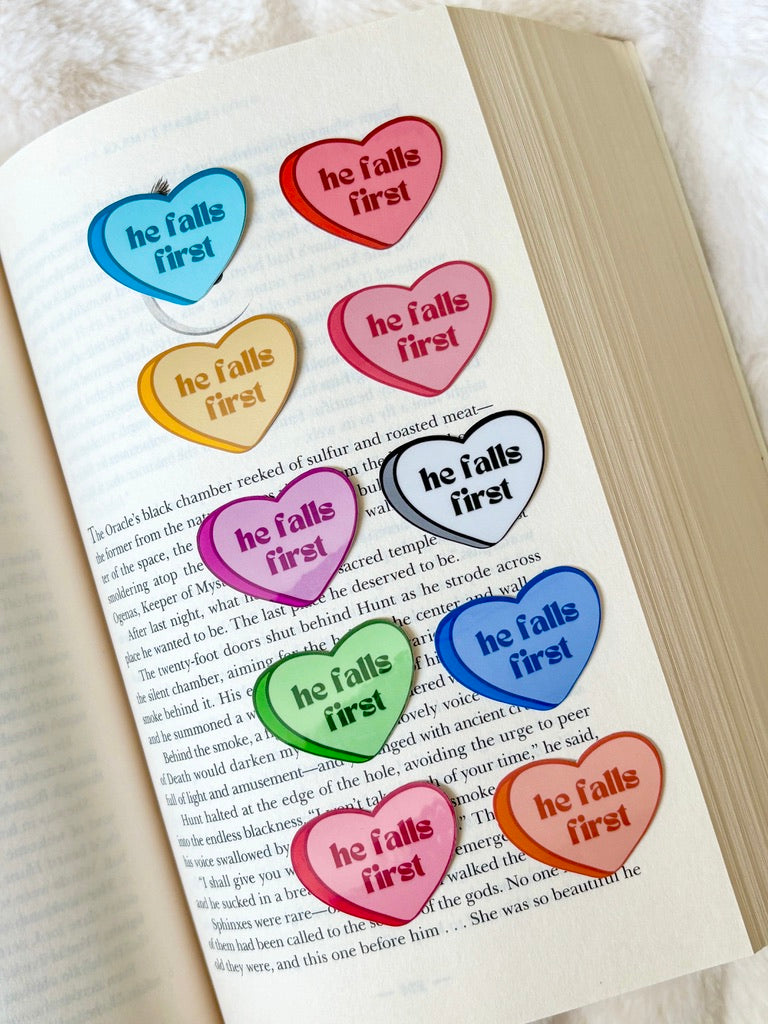 He Falls First Candy Heart Sticker