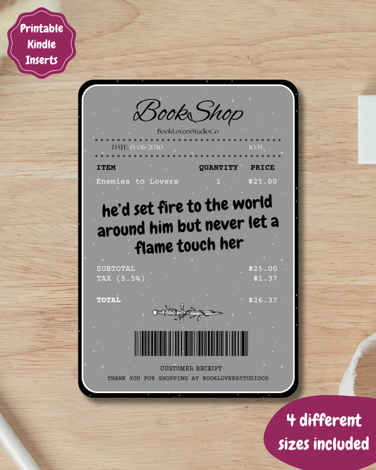 Enemies to Lovers Receipt Kindle Insert DIGITAL