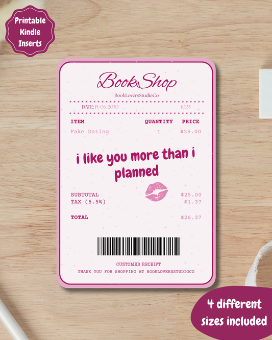 Fake Dating Receipt Kindle Insert DIGITAL
