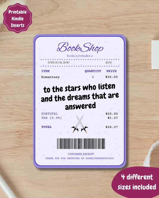 Romantasy Receipt Kindle Insert DIGITAL