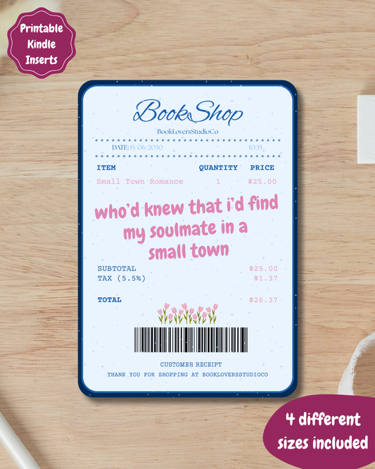 Small Town Romance Receipt Kindle Insert DIGITAL
